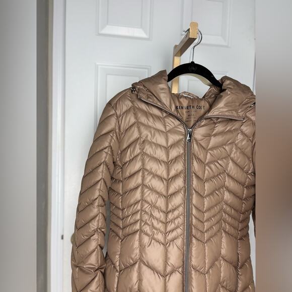 NWOT Kenneth Cole Women's size M Hooded Long Winter Bronze Puffer Jacket - Picture 3 of 13